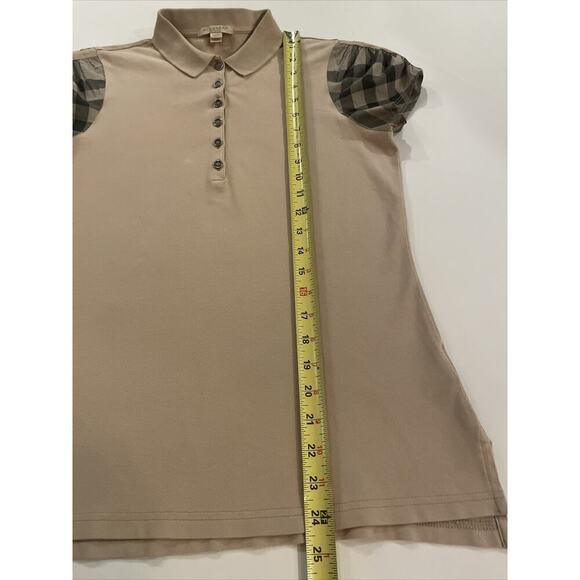 Burberry Brit Short Sleeve Polo Check Puff Sleeve Shirt Women M T-Shirt Logo Top - Picture 9 of 12